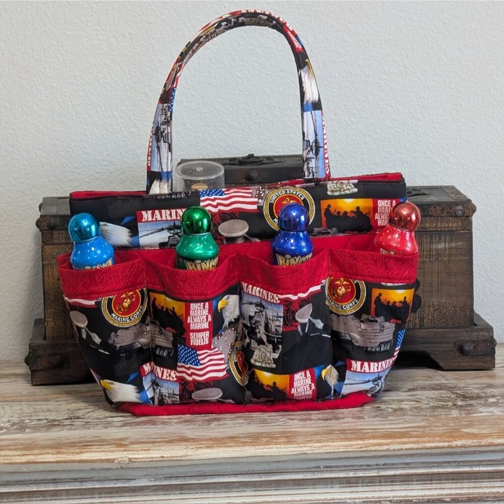 US Marines Themed Tote/Organizer/Bingo Bag, Hand Crafted